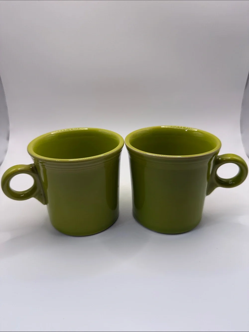 Fiesta Lemongrass Green Ceramic Ring Loop Handle Coffee Mugs Set of 2 HLC USA